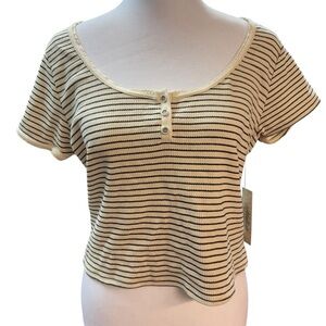 Women’s Atelier by Kirious Striped cropped sweater top short sleeve Size Large